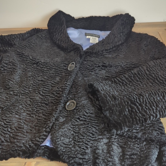 Retro Black Wool Blend Faux Persian Lambswool Short Coat Formal Dressy - Picture 13 of 15